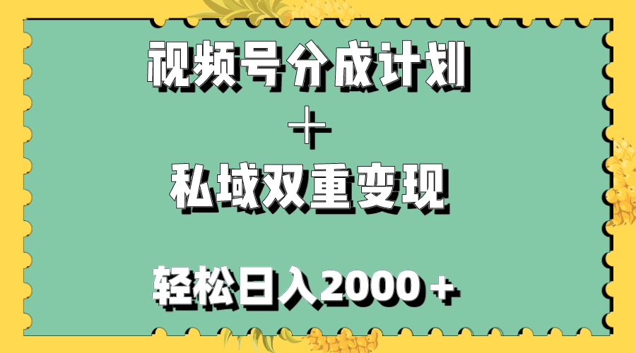 视频号分成计划＋私域双重变现，轻松日入1000＋，无任何门槛，小白轻松上手-飞享资源网