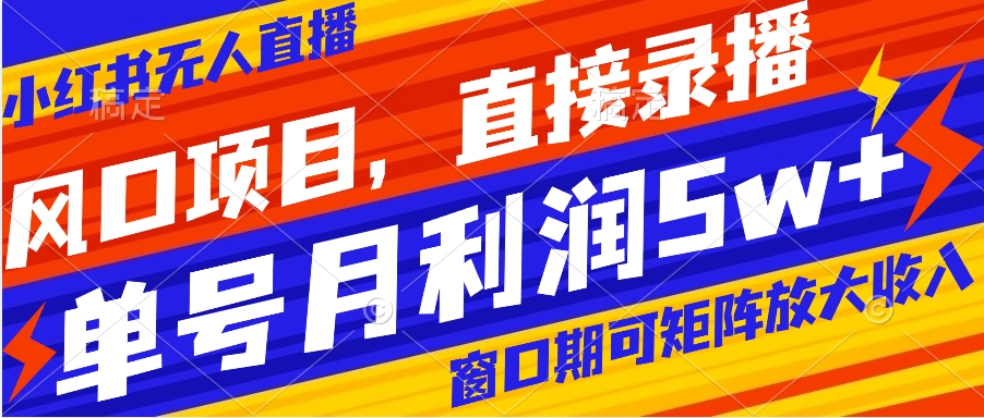 风口项目，小红书无人直播带货，直接录播，可矩阵，月入5w+-飞享资源网