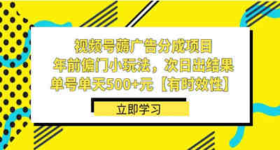 视频号薅广告分成项目，年前偏门小玩法，次日出结果，单号单天500+元-副业社