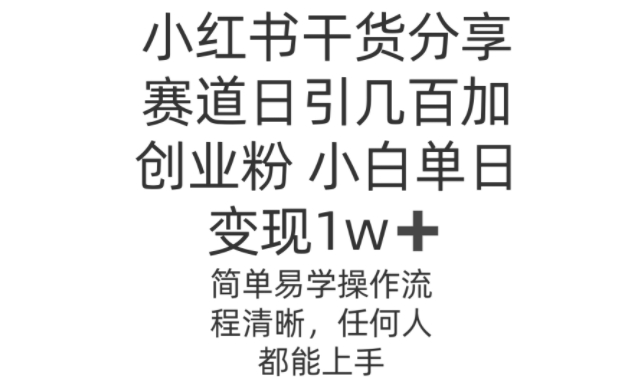 小红书干货分享赛道日引几百创业粉，操作简单-资源妙妙屋