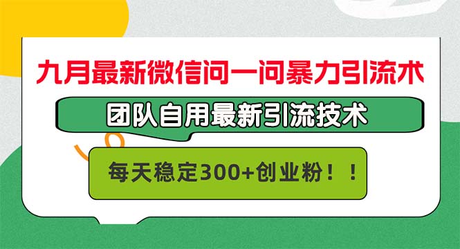 九月最新微信问一问暴力引流术，团队自用引流术，每天稳定300+创…-资源妙妙屋