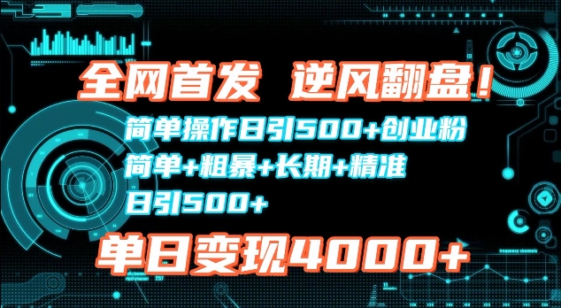 全网首发,简单操作日引500+创业粉,简单+粗暴+长期+精准